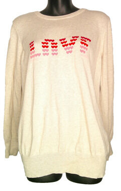 Feeling Festive Women's Large Valentine's Heart Lightweight Crewneck Sweater
